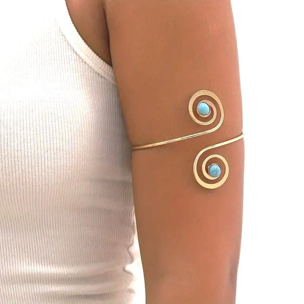 Upper Arm Turquoise Cuff Bracelet Boho Greek Goddess Armlet Swirl Egyptian Style
